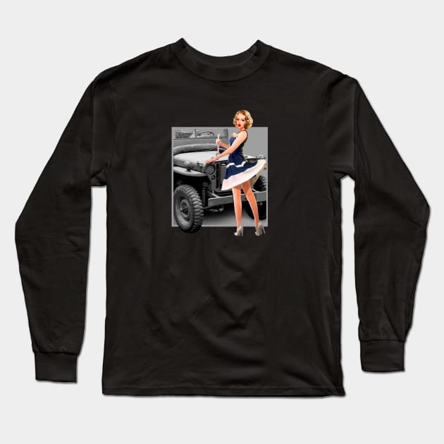 Pin-up Girls Classic Vehicle WW2 Long Sleeve T-Shirt by Jose Luiz Filho